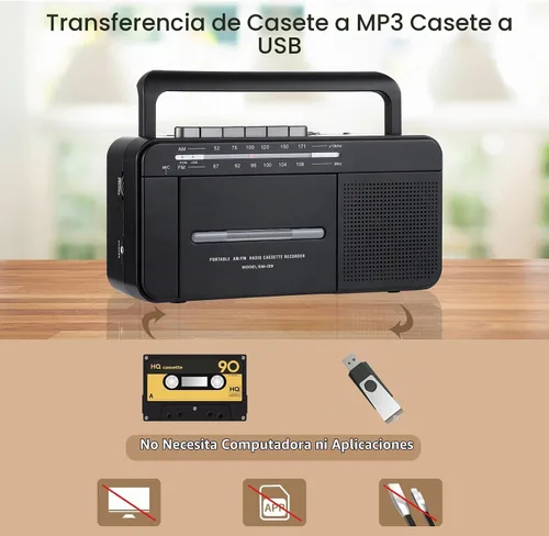 Vista 3 de SEMIER Boombox - Grabadora de cinta de casete de conversión MP3, radio AM FM, convertidor digital de casete a MP3, grabación USB, micrófono