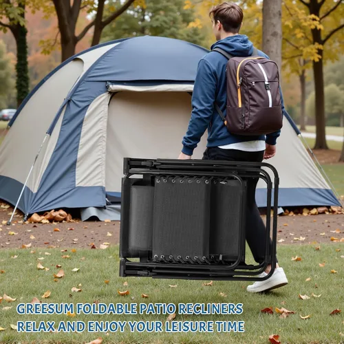 Vista 7 de Greesum Sillas Zero Gravity - Juego de 2 sillones reclinables ajustables de malla de acero para playa, terraza, césped, camping, patio, silla Negro