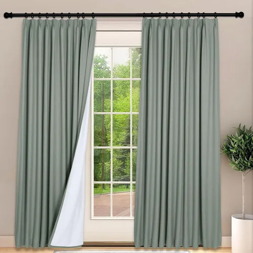 Vista 28 de Frelement Cortinas 100% opacas con forro térmico, cortinas de lino para decoración de Navidad, cortinas plisadas con aislamiento térmico