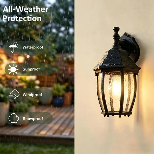 Vista 3 de LIT-PaTH Farol de pared para exteriores del atardecer al amanecer, aplique de pared como accesorio de iluminación de porche con base mediana E26