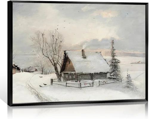 Vista 9 de Huabsad Arte de pared vintage de Navidad, retro, del siglo XVIII, rústico, naturaleza, paisaje, pósteres de lienzo de pueblo de invierno, famosas