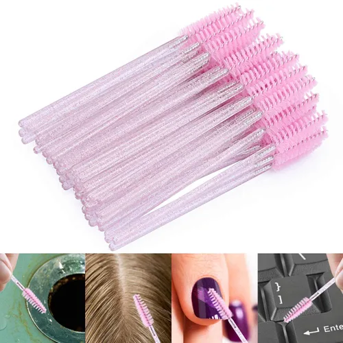 Vista 5 de Tbestmax 100 cepillos desechables para pestañas, varitas de rímel para extensión de pestañas de ojos, cejas y maquillaje, color rosa