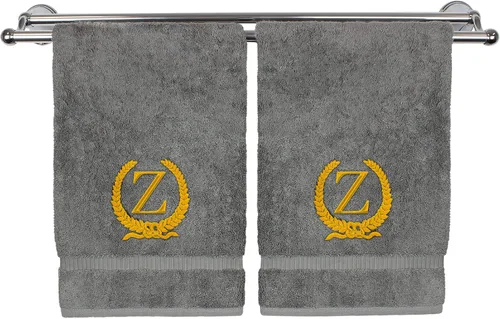 Vista 26 de Toalla de mano con monograma, regalo personalizado, 16 x 30 pulgadas, letra blanca bordada con diseño de corona en toalla negra, extra absorbente