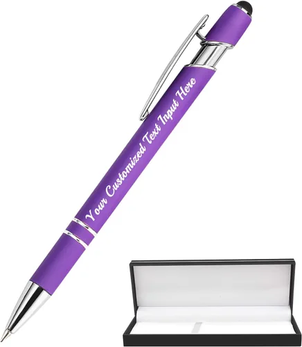 Vista 22 de Bolígrafo personalizado, 50 bolígrafos personalizados, grabado a granel con logotipo de nombre, lápiz digital de tinta negra suave con toque