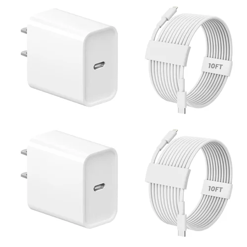 Vista 12 de Cargador de iPhone de carga rápida, paquete de 2 bloques de carga de pared USB C de Apple PD con cable USB-C a Lightning de 3 pies, adaptador tipo C