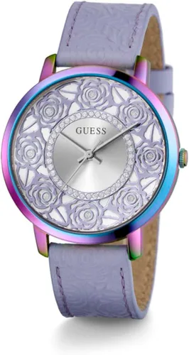 Vista 2 de GUESS US - Reloj analógico con corte floral iridiscente para mujer