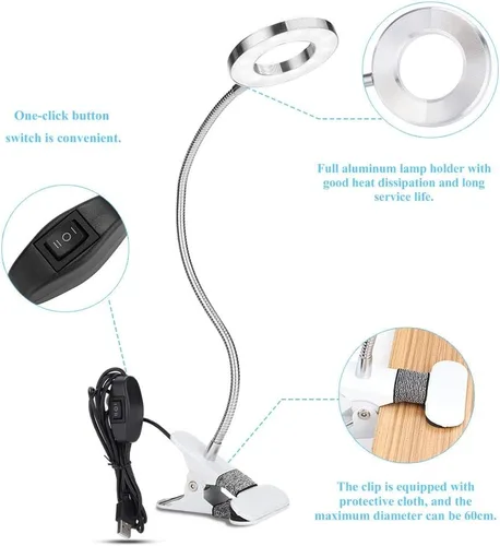 Vista 5 de lámpara, USB círculo maquillaje lámpara ceja labio salón de belleza escritorio Led luces con clip
