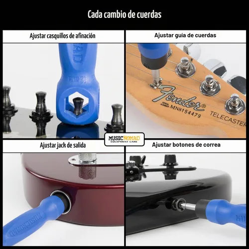 Vista 6 de MusicNomad Kit de herramientas para cambiar cuerdas de guitarra de 6 piezas con enrollador, cortador, extractor, Tune-It, llave hexagonal