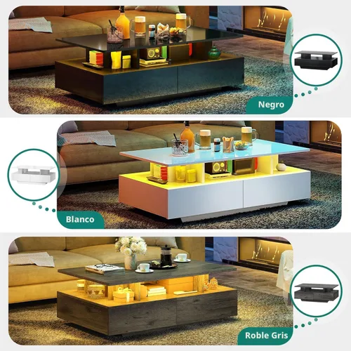 Vista 5 de YITAHOME Mesas de Centro LED para Sala de Estar, Mesa de Centro de Alto Brillo con Almacenamiento de 4 Cajones Deslizantes, Mesa de Centro LED
