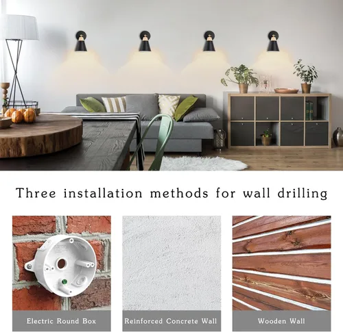 Vista 7 de Aplique de Pared con Pantalla de Metal, Interruptor de Encendido/Apagado, Lámpara Decorativa de Interior de Montaje en Pared con Brazo Articulado