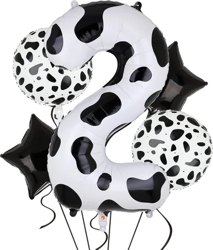Vista 11 de Globo de 40 pulgadas con estampado de vaca con número 0 globos blancos con estampado de vaca, temática de vaquera, para niños, 10º cumpleaños