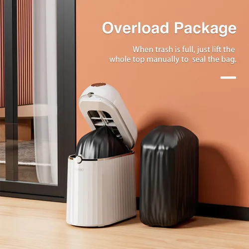 Vista 5 de Basurero automático sin contacto para baño, autosellado y autocambiante, cubo de basura inteligente con sensor de movimiento con tapa, 2.7 galones