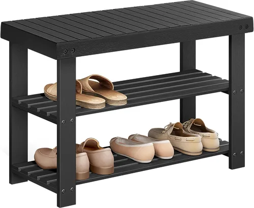 Vista 7 de SONGMICS Banco Estante para Zapatos, Organizador de Almacenamiento de Zapatos de Bambú de 3 Niveles, Banco de Entrada, Soporta Hasta 286 lb, 11.3 x
