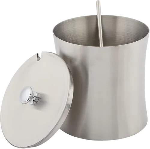 Vista 4 de Oumefar Azucarero de acero inoxidable, olla de sal para condimentos con tapa y cucharas de servir, recipiente de condimentos de cocina