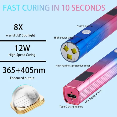 Vista 3 de MIOBLUE Lámpara de uñas LED UV de mano, secadora de uñas UV de 3 temporizadores para esmalte de gel, luz de uñas USB recargable inalámbrica, secado