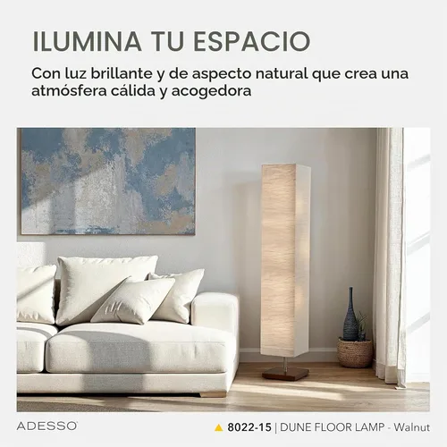 Vista 2 de Adesso Lámpara de pie de tres luces, base de madera natural y brillo ajustable, iluminación perfecta para dormitorio, sala de estar y decoración