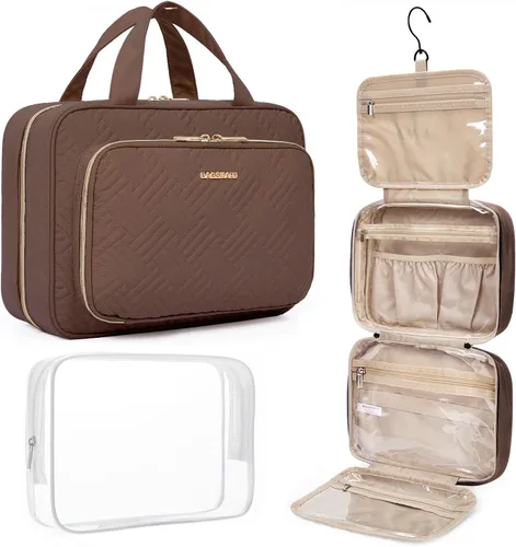 Vista 10 de BAGSMART Neceser de viaje colgante con organizador de maquillaje aprobado por la TSA, bolsa cosmética transparente para artículos de aseo personal