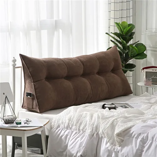 Vista 12 de Almohada grande con respaldo para cabecero, almohada de lectura, soporte de terciopelo, funda extraíble triangular para cama, sofá, cama doble Beige