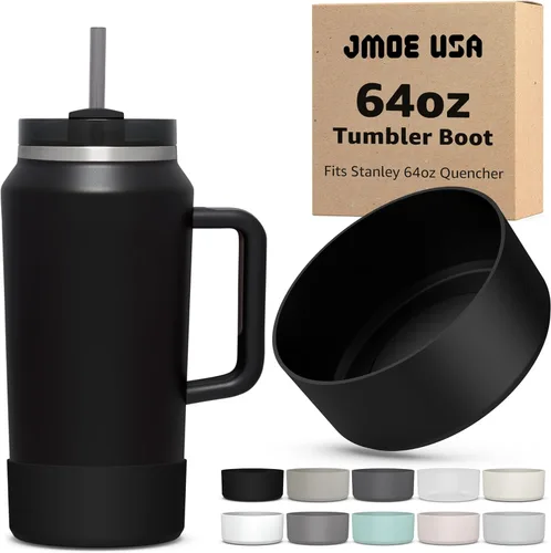 Vista 6 de Jmoe USA Funda para vaso Stanley Quencher H2.0 FlowState de 64 onzas con asa, silicona sin BPA, protector de funda para la parte inferior