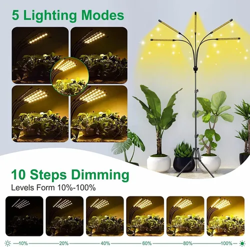 Vista 3 de yentbokj Lámparas LED ajustables de 5 cabezas, lámpara de cultivo de espectro completo con temporizador, luz blanca cálida para plantas
