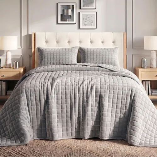 Vista 19 de Tribeca Living FLORENCEQUIKISI - Juego de acolchado Florencia, de terciopelo, sólido, tamaño grande), Negro, gemelo Ultra-Soft 260 GSM Plush