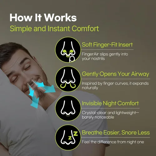 Vista 7 de FingerAir - Dilatador nasal para ronquidos y respiración, dispositivos antironquidos, tapón de silicona antironquidos, reutilizable, cómodo