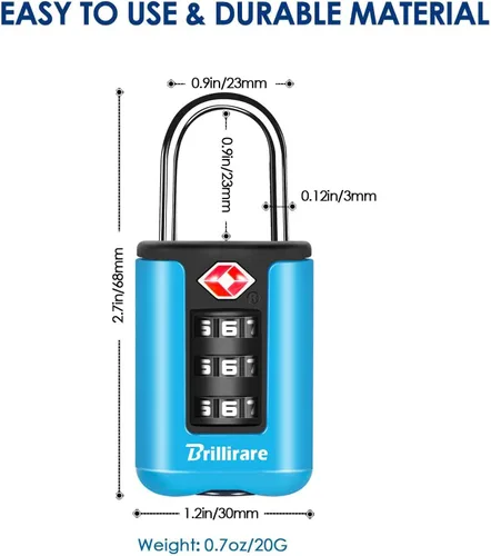 Vista 2 de Paquete de 2 cerraduras de equipaje aprobadas por la TSA, candado de viaje combinado, cerradura impermeable de 3 dígitos, cerradura reiniciable sin