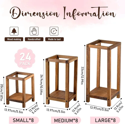 Vista 2 de Soaoo 24 faroles de madera para velas de boda, centro de mesa a granel para mesa, portavelas de madera rústica, farol de granja para bodas, fiestas