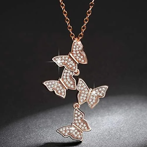 Vista 3 de XINSHUN - Collar de plata de ley 925, diseño de mariposas, con dije de plata de ley 925
