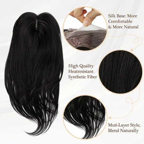 Vista 3 de UDU Toppers para el cabello para mujer, para adelgazar, pelo sintético, piezas de pelo para mujeres, múltiples capas, largo, lacio, ondulado