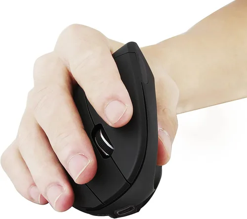 Vista 6 de Mouse inalámbrico vertical ergonómico, ratones ópticos recargables de 2.4 GHz, 80012001600 DPI, 6 botones para laptop, PC, computadora, escritorio