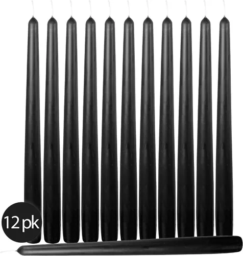 Vista 2 de Hyoola Paquete de 12 velas altas cónicas – Vela negra sin goteo de 10 pulgadas sin perfume – Cera de parafina con mechas de algodón – 8 horas
