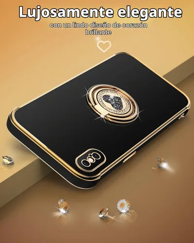 Vista 6 de XYZ para Funda de iPhone Xs Max con Soporte, Funda de Teléfono con Doble Soporte de Anillo, Funda de Amor-Corazón Linda de Lujo con Brillantina