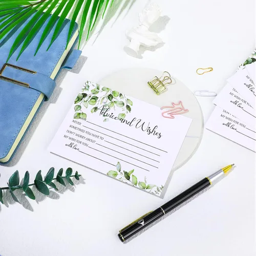 Vista 3 de Zonon 50 tarjetas de consejos y deseos, sin revestimiento, para boda, libro de visitas impreso de peso pesado para la novia y el novio, baby shower