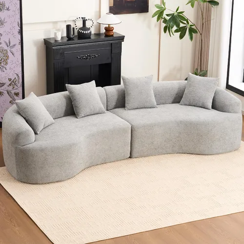 Vista 20 de Sofá modular curvado de 110 pulgadas para sala de estar, moderno sofá modular de felpa de felpa de gran tamaño con asiento profundo comprimido sin