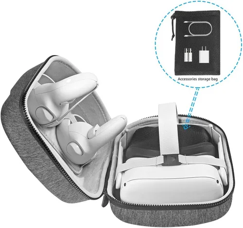 Vista 7 de LOVEDAY Estuche de viaje duro para Oculus Quest 2 VR Gaming Auriculares Controladores Accesorios Impermeable Carring Case Gris