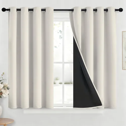Vista 146 de Yakamok Cortinas negras, cortinas de ventana con aislamiento térmico y eficiencia energética para dormitorio, cortinas opacas completas y cortinas