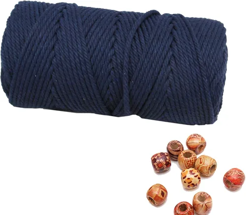 Vista 30 de Cordón de macramé beige de 0.078 pulgadas x 220 yardas, cuerda de algodón torcido de 4 hebras natural para colgar en la pared, manualidades, cordel