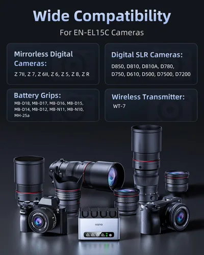 Vista 4 de llano Paquete de 4 baterías EN-EL15C y cargador rápido de 4 ranuras de 65 W para Nikon Z8, Z7II, Z5II, ZF, Z6III, D850, Z7, Z6II, Z6, D7500, D750