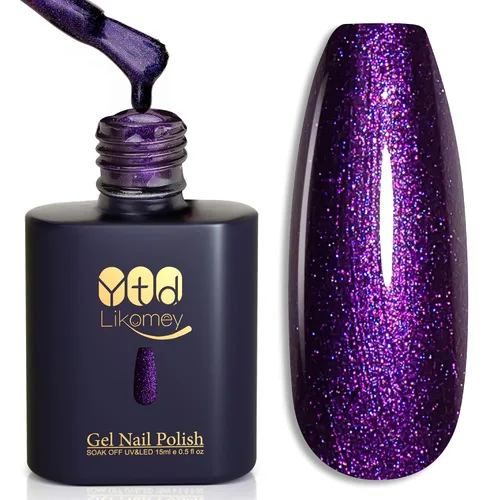 Vista 29 de YTD Likomey - Juego de esmaltes de uñas de gel de ojo de gato, 8 colores con purpurina magnética de cristal, borgoña, rojo, negro, verde, ciruela