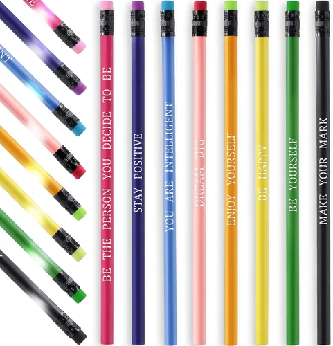 Vista 8 de Epakh 100 lápices inspiradores que cambian de color a granel con borrador, bolígrafos de madera HB, regalo para niños, regalo de regreso a clases