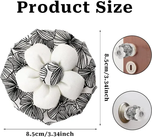Vista 3 de Sliverdew 2 fundas para pomos de puerta, protector de pomo de puerta floral negro, suave y redondo, para puerta, reutilizable, con esponja, lavable