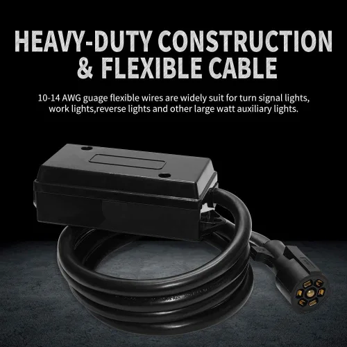 Vista 5 de Enchufe de remolque de 7 vías, cable de remolque en línea resistente de 8 pies con caja de conexiones de cableado de 7 cuadras, resistente a