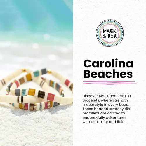 Vista 3 de Mack and Rex - Pulseras de Tila (Carolina Beaches), duraderas e impermeables, elásticas, ligeras y cómodas, ideales para usar en capas, pulseras
