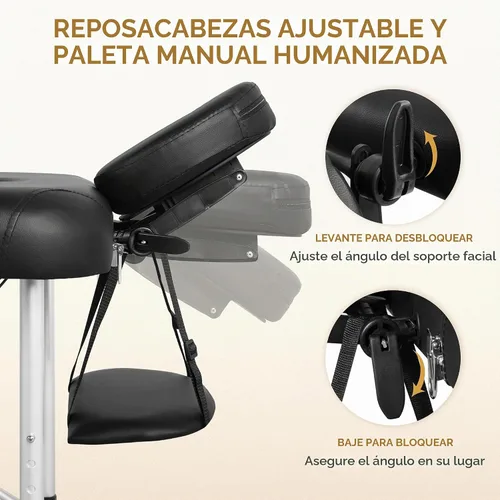Vista 4 de Yaheetech Mesa de masaje plegable portátil Cama de tatuaje ajustable para Negro
