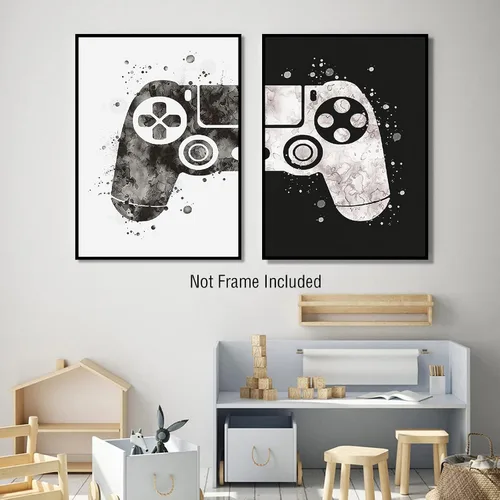 Vista 4 de Gamepad - Lienzo decorativo para pared, pintura temática de videojuegos, obra de arte en blanco y negro, decoración de póster, regalo y amantes