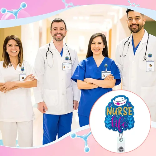Vista 7 de Soporte para carrete de insignia Nurse Life, carretes de insignia azul marino retráctiles para enfermeras, lindo clip de insignia divertido RN LVN