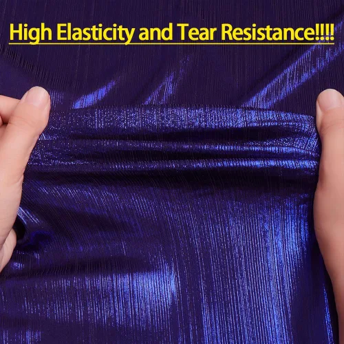 Vista 2 de Tela de Punto Acanalado Metálico Suave, Brillante y Elástica de 60 Pulgadas de Ancho con Brillo Metálico para Vestido de Baile, Disfraz, Vestido