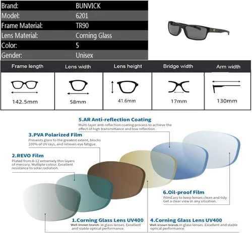 Vista 7 de BUNVICK Lentes de sol polarizados de cristal auténtico HD para hombres y mujeres, diseño italiano, antirreflejos, UV400, lentes de cristal verdadero
