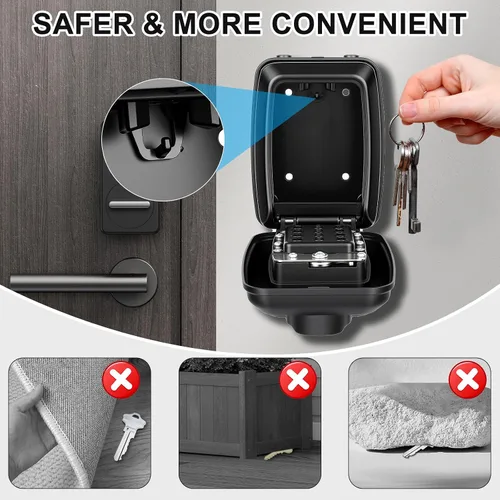 Vista 3 de HOMELYLIFE Caja de bloqueo de llave para exterior, caja de seguridad impermeable para montaje en pared con combinación reiniciable de 12 dígitos